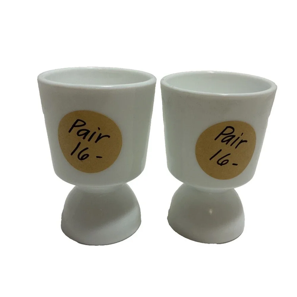 Double Egg cup stands Set of 2  White Milk Glass 4 inches tall